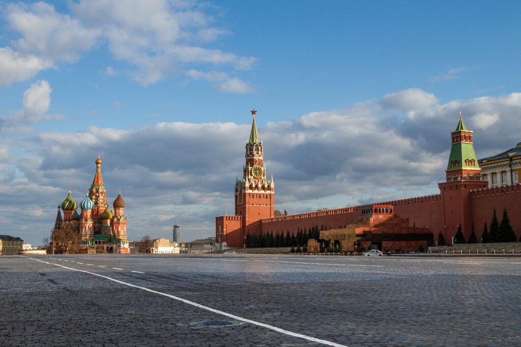 Covid-19, quarantine in Moscow, coronavirus in Russia. Empty Red