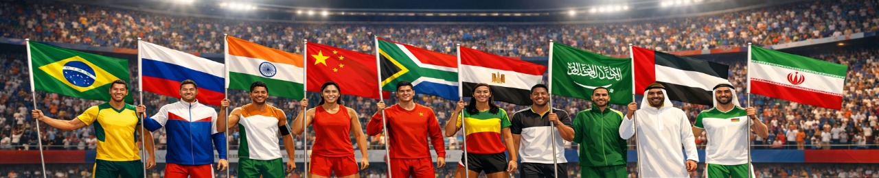 Игры БРИКС 2024, Казань — спортсмены стран-участниц с флагами на церемонии открытия