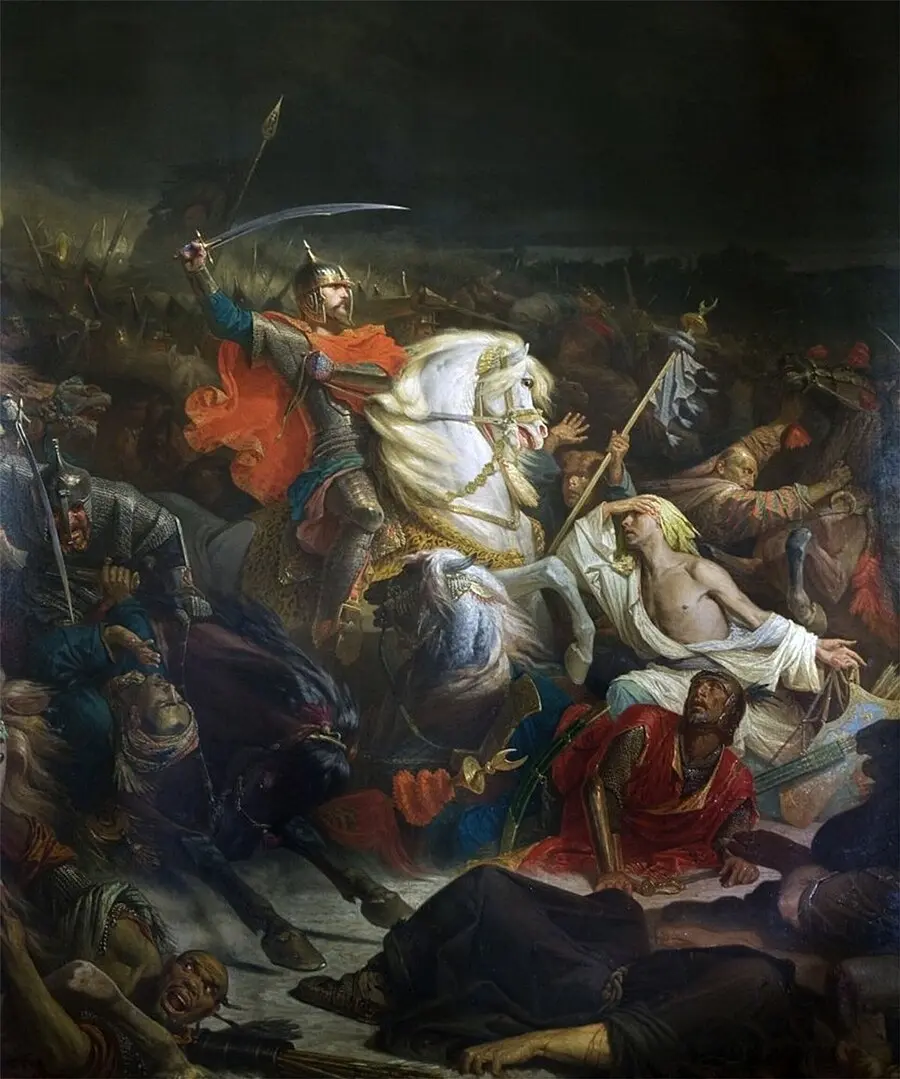 Dmitrij Donský v bitvě u Kulikova, obraz Adolpha Yvona, 1849