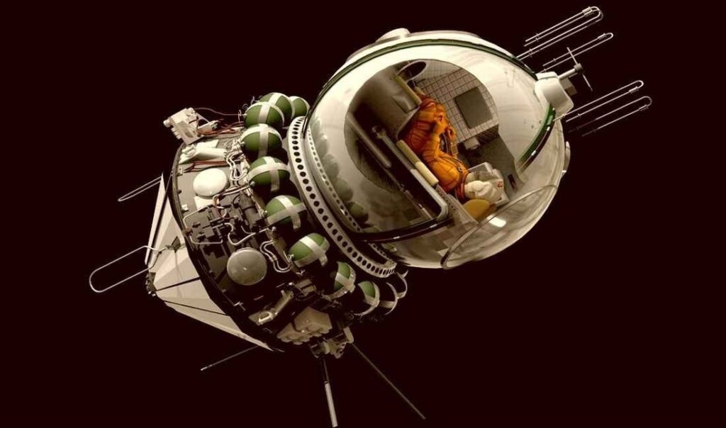 «Восход-1» — космический корабль с экипажем (разрез)