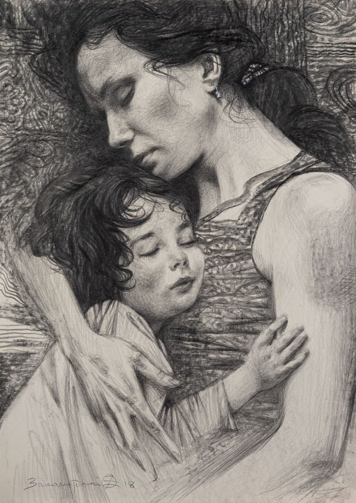 Олег Закоморный. Мать и дитя — карандашный рисунок